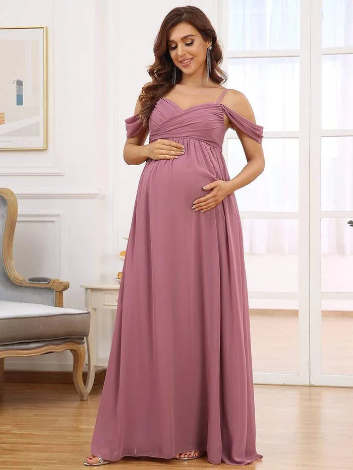 Evening Elegance Draped Maternity Gown for Special Occasions