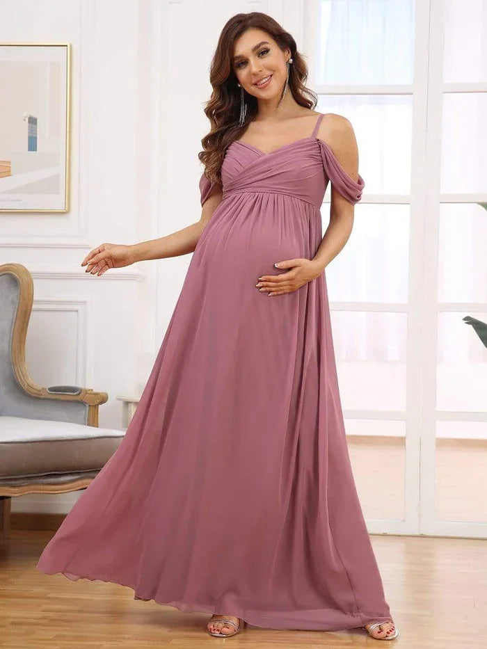 Evening Elegance Draped Maternity Gown for Special Occasions