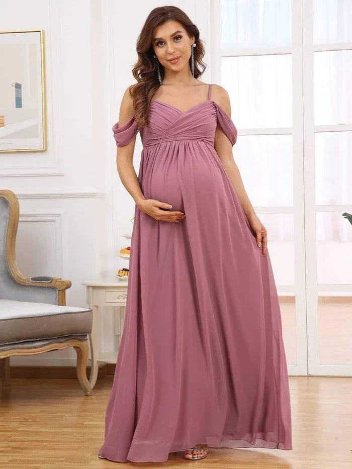 Evening Elegance Draped Maternity Gown for Special Occasions