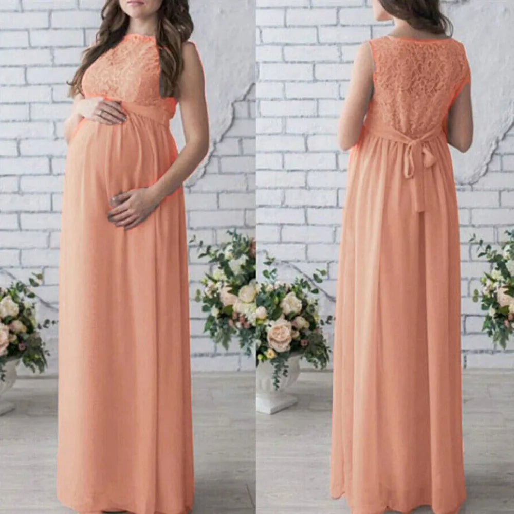 Breathable Maternity Maxi Dress with Lace Detail | Maternity Dresses