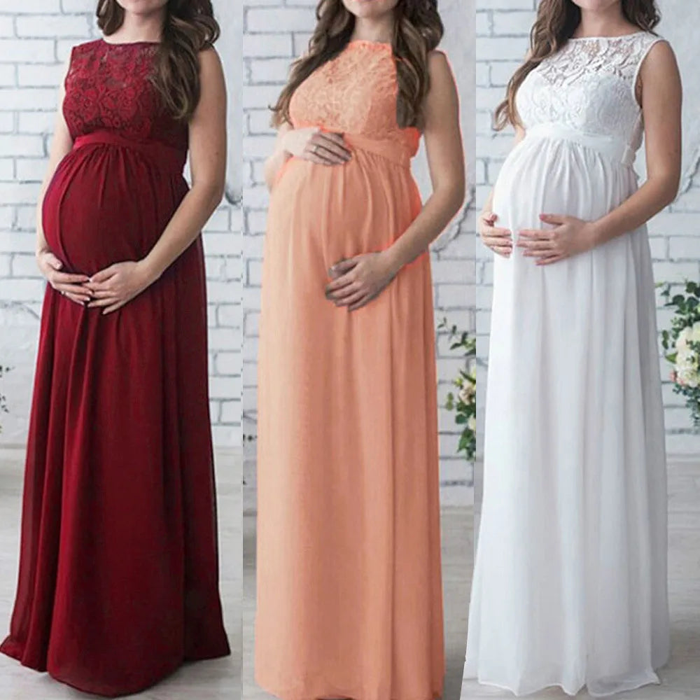 Breathable Maternity Maxi Dress with Lace Detail | Maternity Dresses