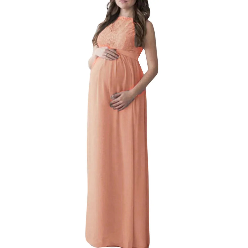 Breathable Maternity Maxi Dress with Lace Detail | Maternity Dresses