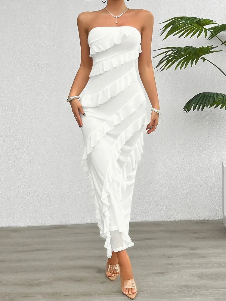 Women’s Solid Bodycon Cocktail Dress with Ruffle &amp; Back Slit | Cocktail Dresses