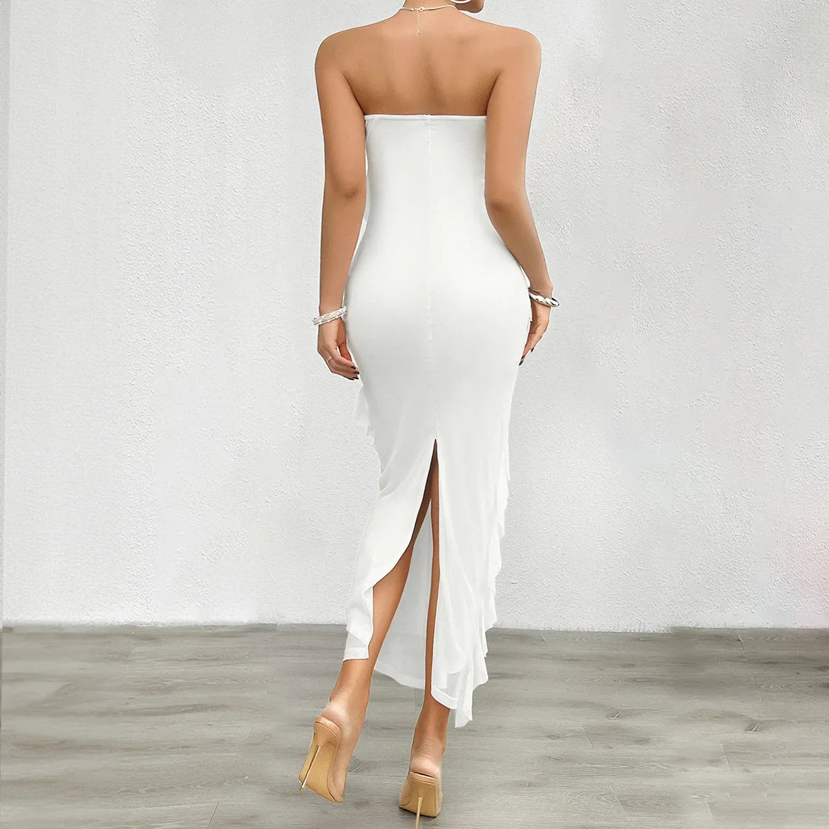 Women’s Solid Bodycon Cocktail Dress with Ruffle &amp; Back Slit | Cocktail Dresses