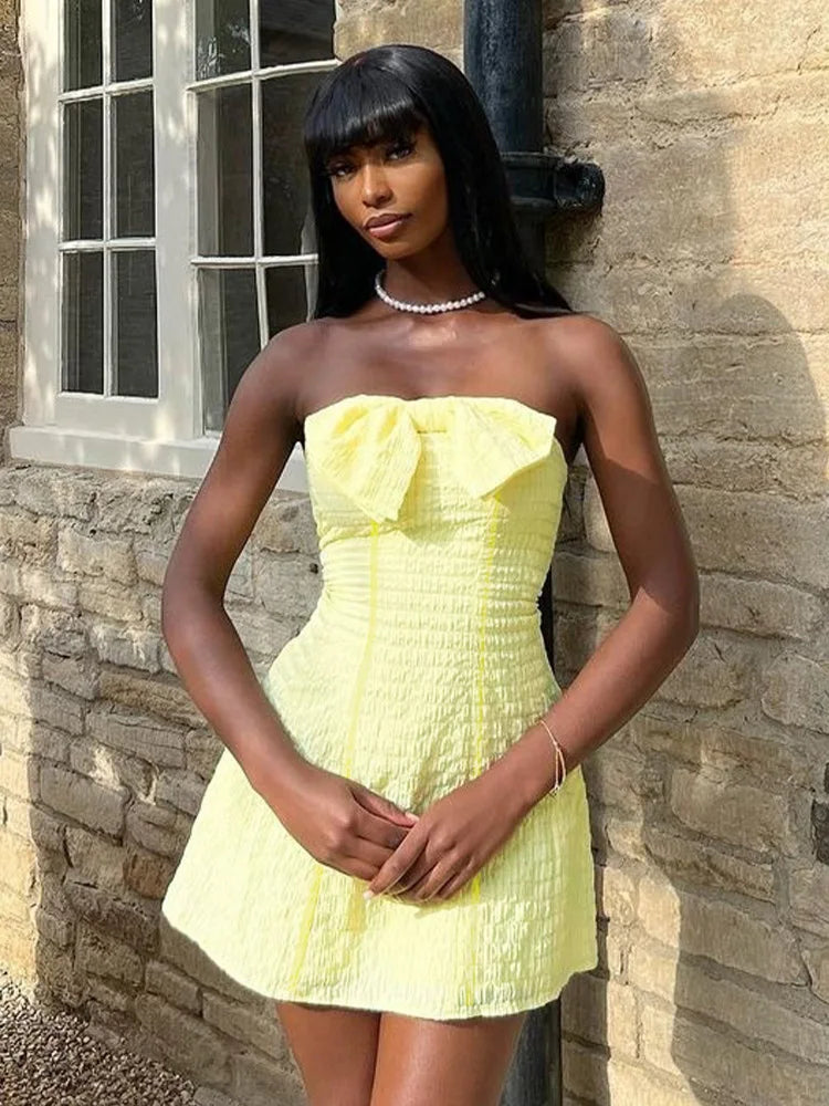 Textured Strapless Mini Dress for Women | Summer Fashion