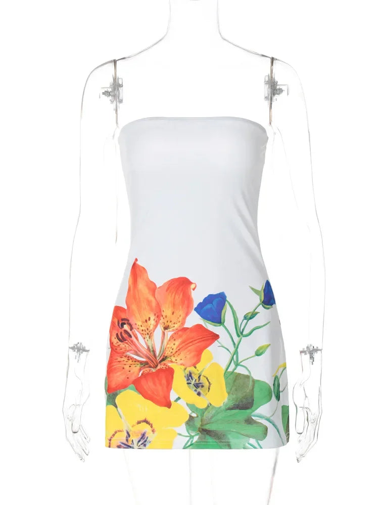 Summer Vacation Floral Strapless Mini Dress for Women | Strapless Dresses