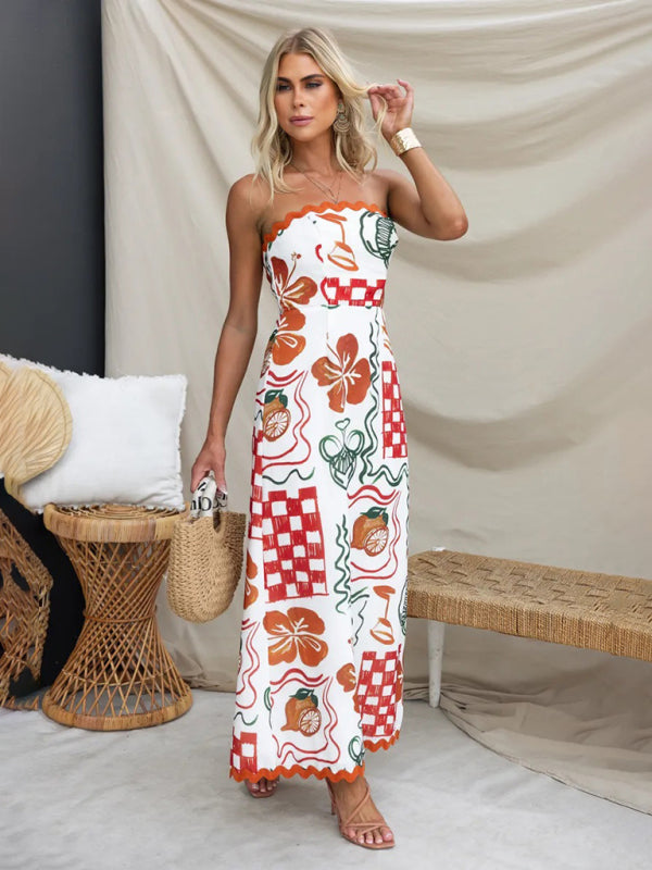 Floral Print Strapless Tube Maxi Dress with Smocked Back | Tube Dresses