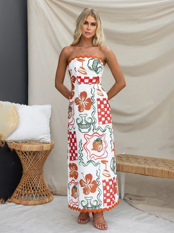 Floral Print Strapless Tube Maxi Dress with Smocked Back | Tube Dresses