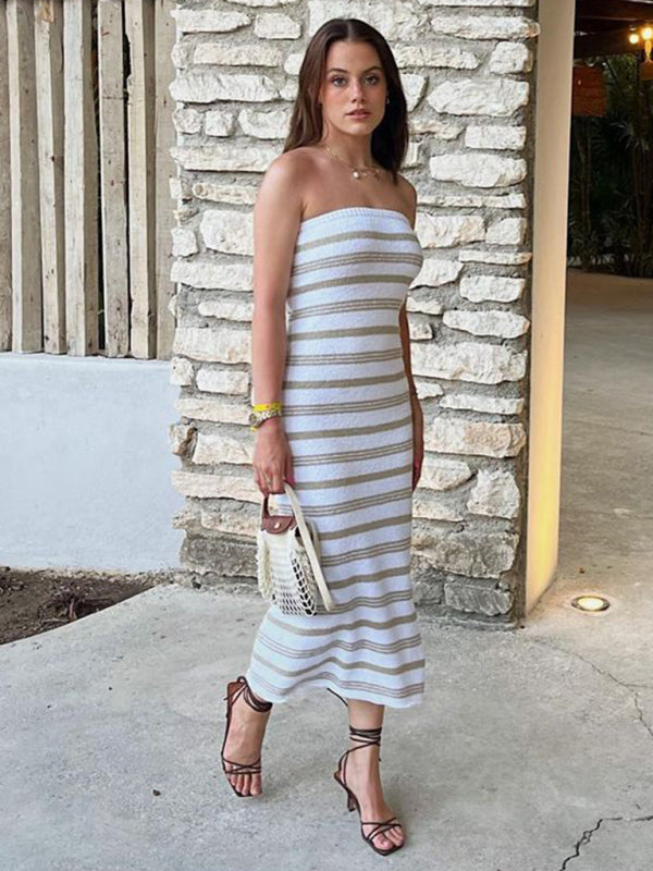 Summer Stripe Bandeau Maxi Dress for Vacations | Tube Dresses