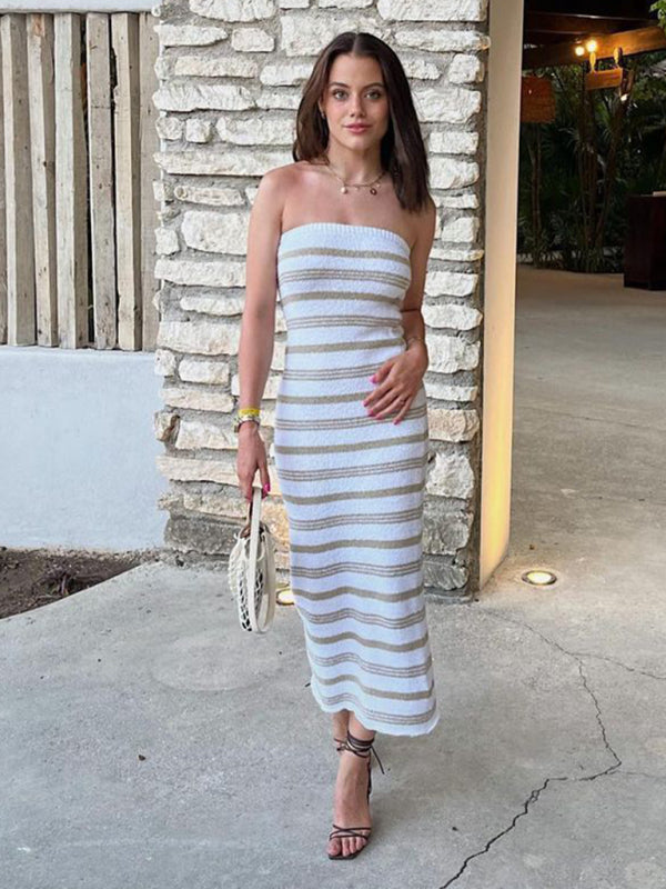 Summer Stripe Bandeau Maxi Dress for Vacations