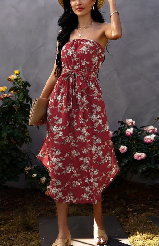 Boho Floral Strapless Long Dress for Spring-Summer