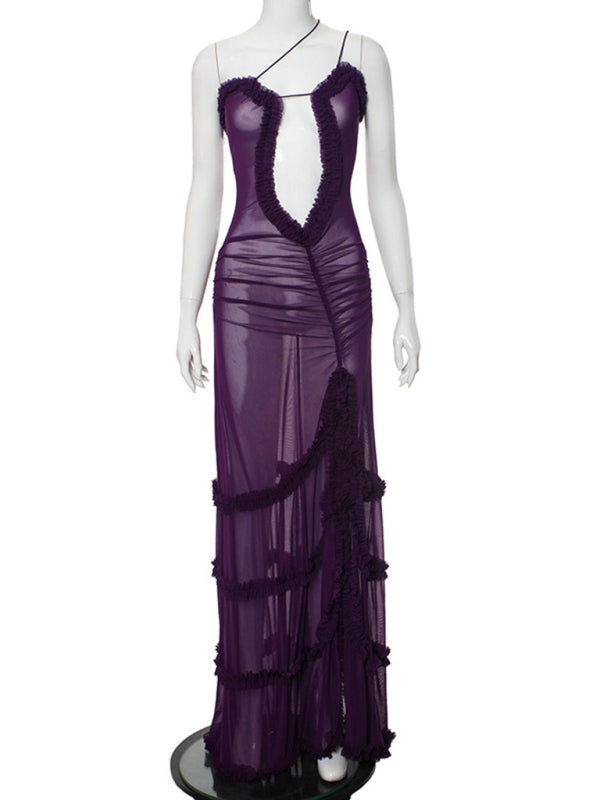 Spring & Summer See-Through Slit Maxi Dress with Cutouts | Runway Dresses