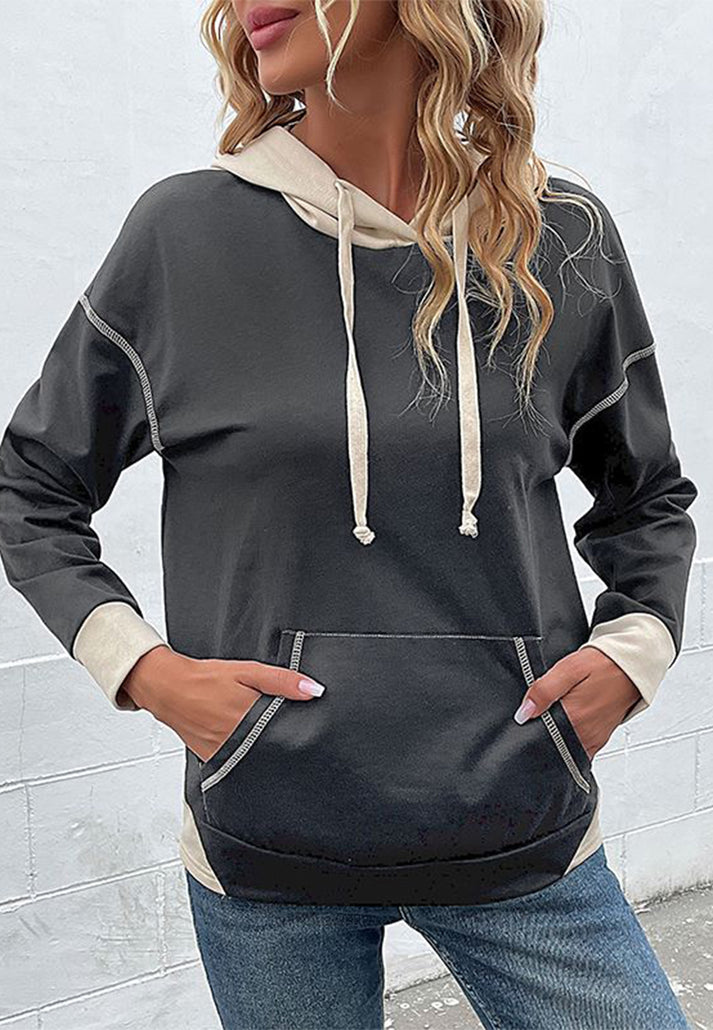 Oversized Kangaroo Pocket Hoodie - Hooded Sweatshirt Hoodies