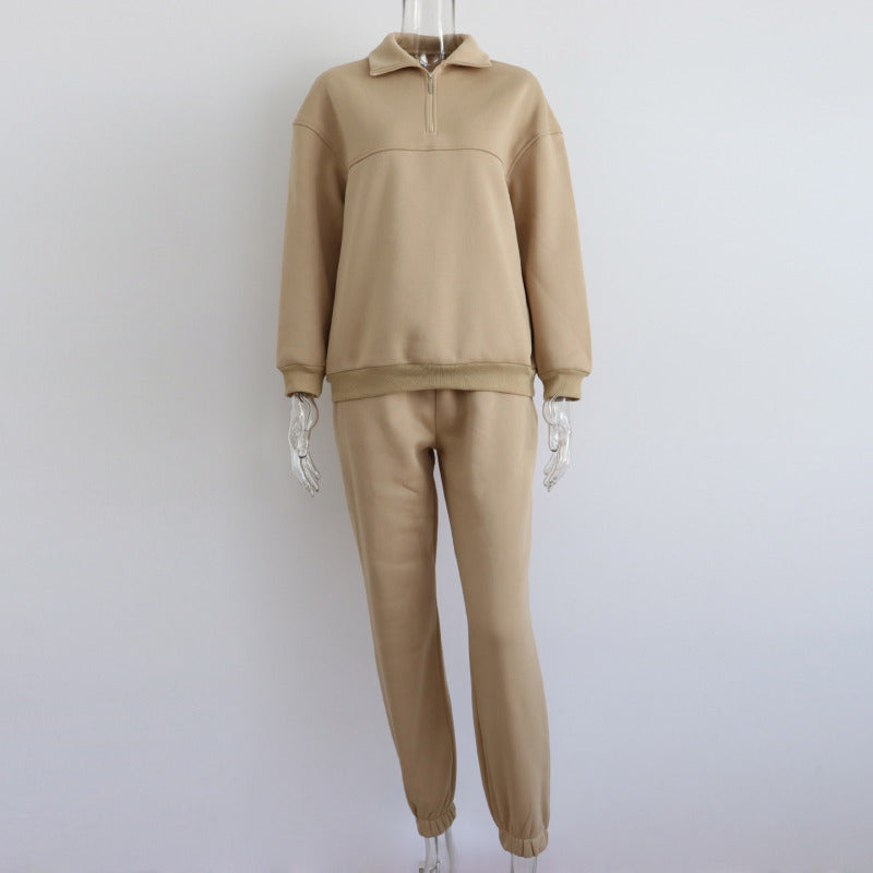 Sporty Fleece 2-Piece Set for Women with Zip Top