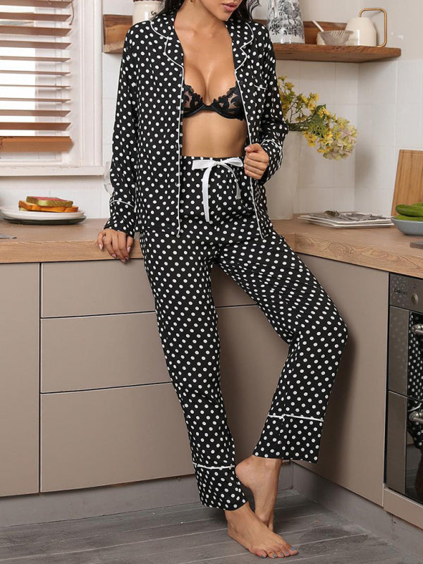 Polka Dot Lounge Set: Button-Down Shirt & Trousers | Sleepwear &amp; Loungewear