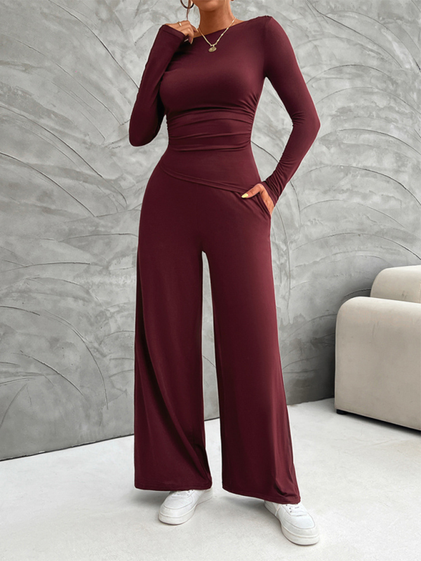 Relaxed Fit Asymmetric Neckline Pants Set for Women | Pants Set