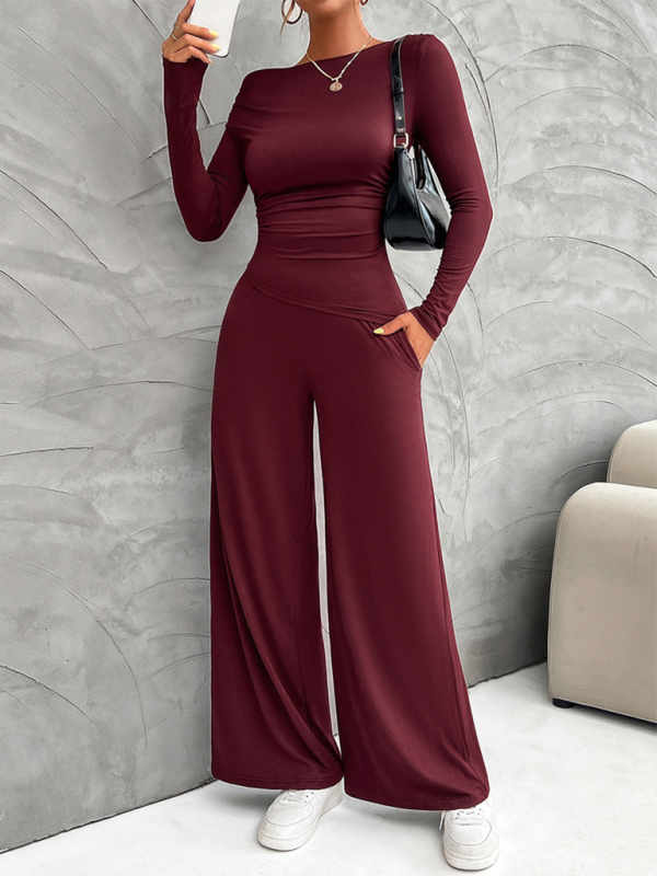 Relaxed Fit Asymmetric Neckline Pants Set for Women | Pants Set