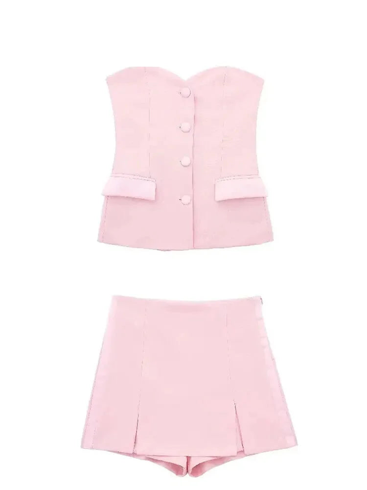 Strapless Pink Cocktail Set with Mini Skirt