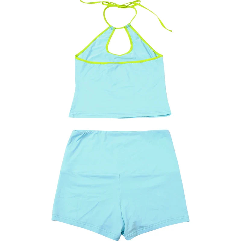 Vibrant Neon Halter and Shorts Set for the Active Woman Summer