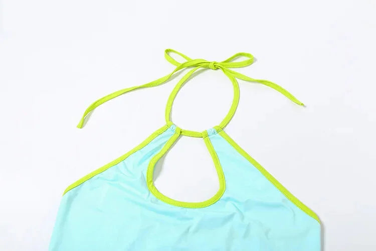 Vibrant Neon Halter and Shorts Set for the Active Woman Summer