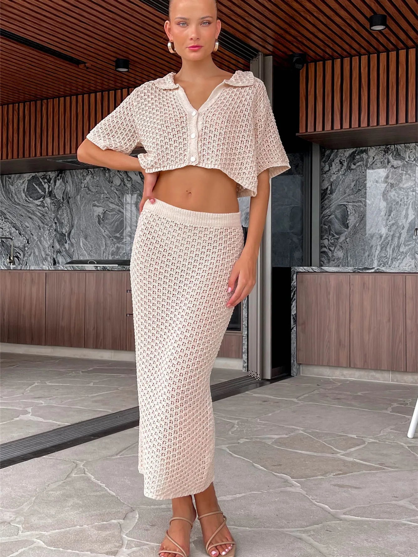 Cropped Knit Top & Maxi Skirt Duo for Stylish Summers