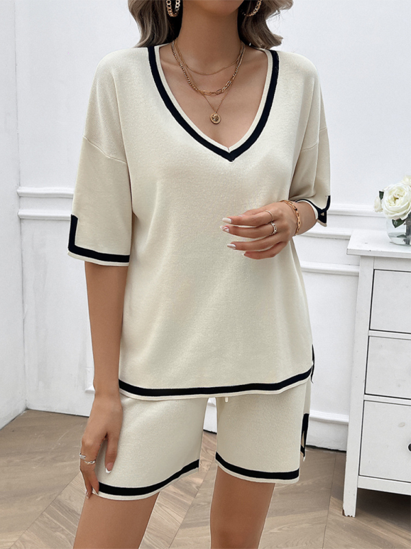 Casual V-Neck T-shirt and Shorts Set for Women | Summer Outfits