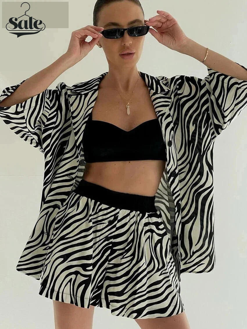 Women's Zebra Print Summer Shorts Set - Loose & Comfortable