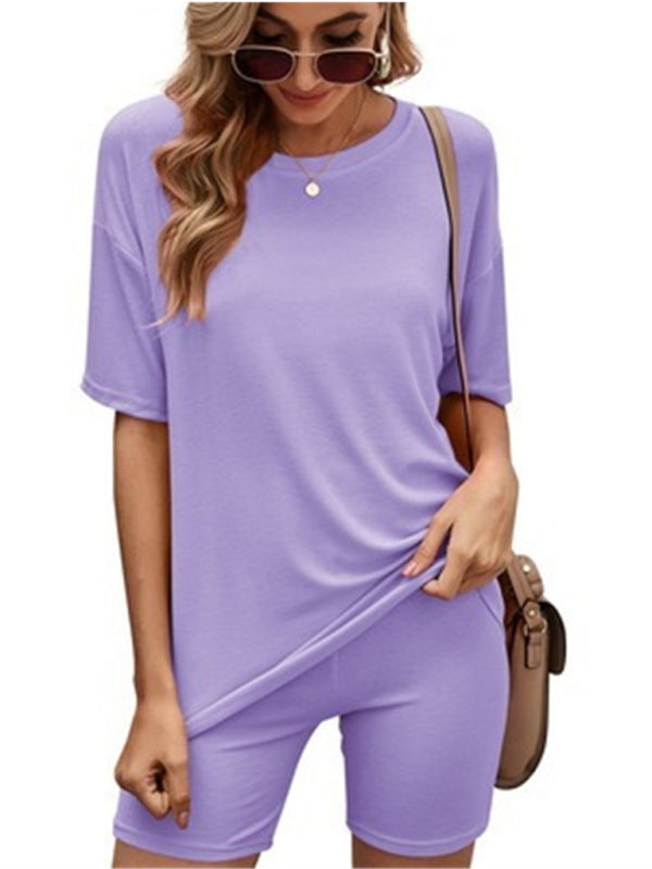 Short Sleeve Tee with Biker Shorts Lounge 2-Piece Loungewear