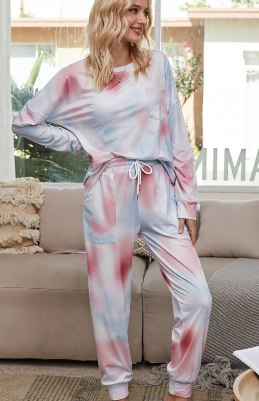 Tie Dye Duo Cotton Loungewear - Long Sleeves Tee and Pencil Pants