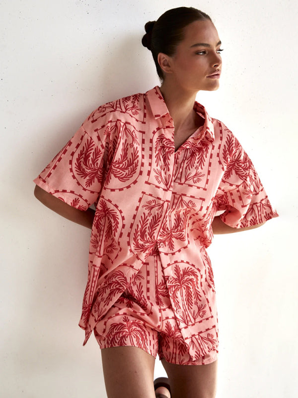 Casual Summer Two-Piece Set – Tropical Print Button-Up | Summer Outfits