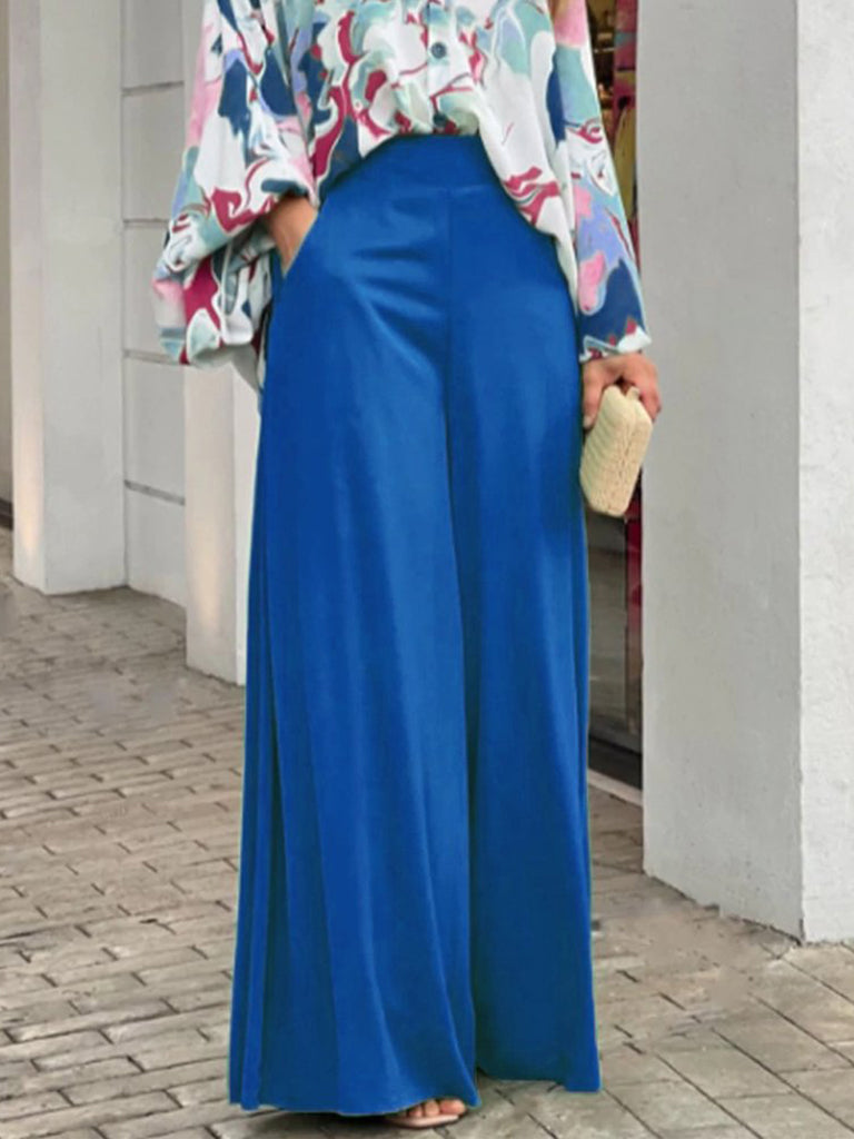 Boho Two-Piece Outfit: Bell Sleeve Shirt Blouse + Wide Leg