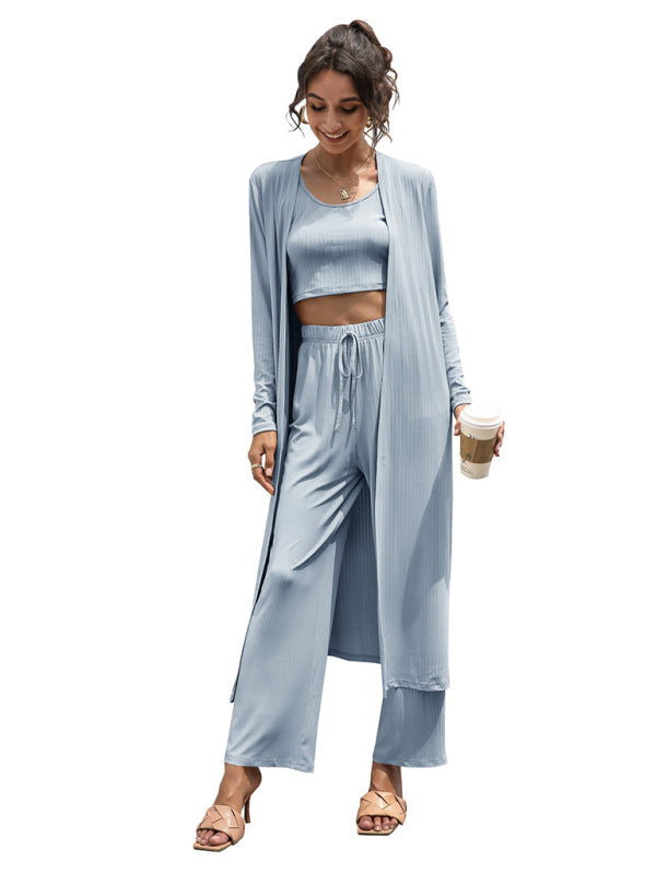 Comfy Three-Piece Cotton Set for Women Vest + Jacket + Trousers