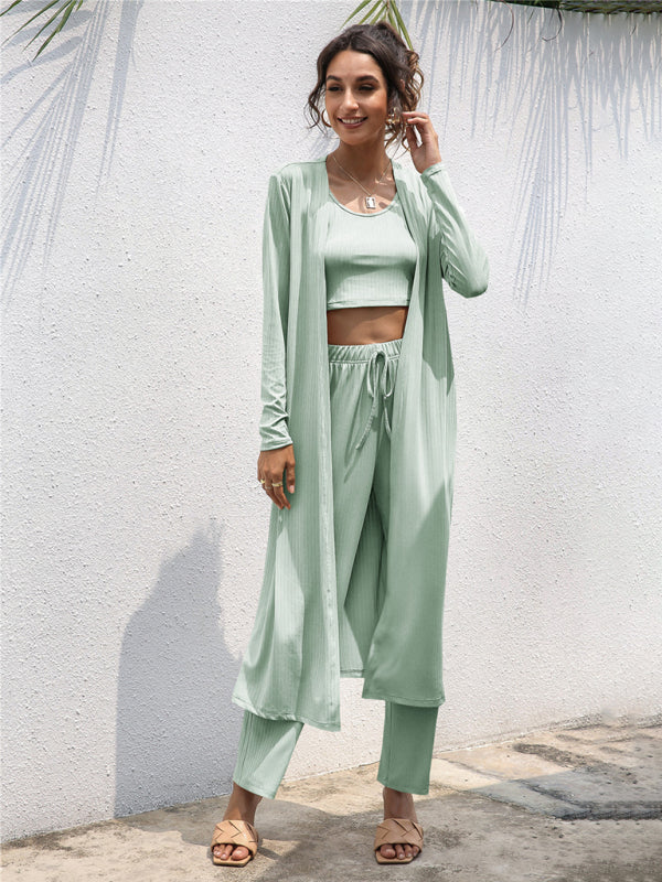 Comfy Three-Piece Cotton Set for Women Vest + Jacket + Trousers