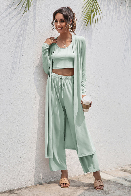 Comfy Three-Piece Cotton Set for Women Vest + Jacket + Trousers