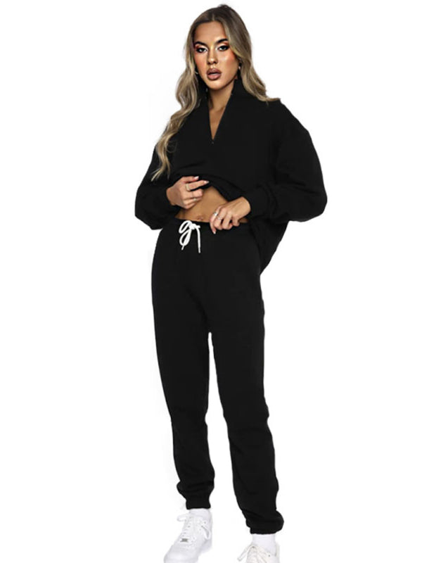 Sporty Lounge Wear Cozy Sweatpants and Zip-Up Sweatshirt Pair