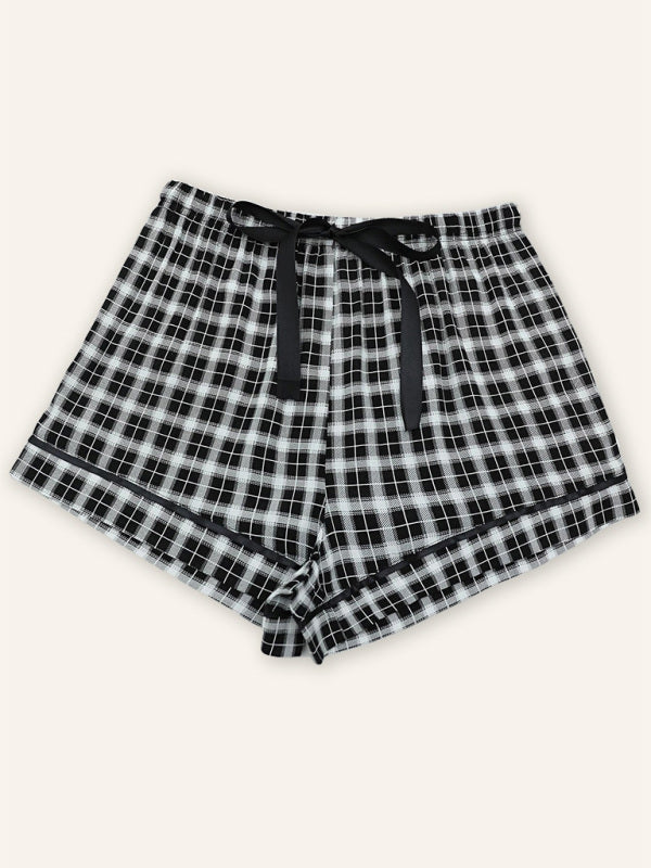 Plaid Women's Comfy Loungewear Shorts with Adjustable Waist -