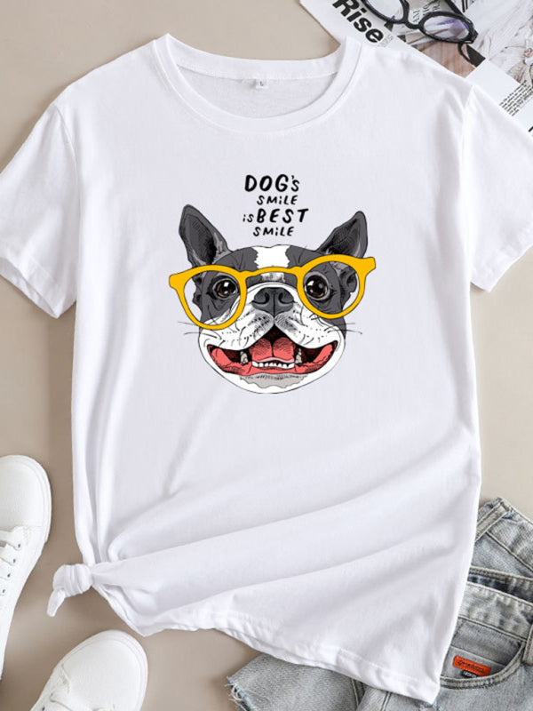 Playful Pup Print Women's Short Sleeve Cotton Tee Tees