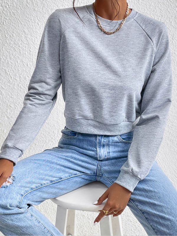 Crop Pullover - Round Neck, Long Sleeve Sweatshirt Sweatshirts