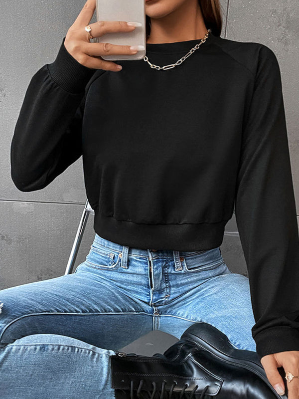 Crop Pullover - Round Neck, Long Sleeve Sweatshirt Sweatshirts