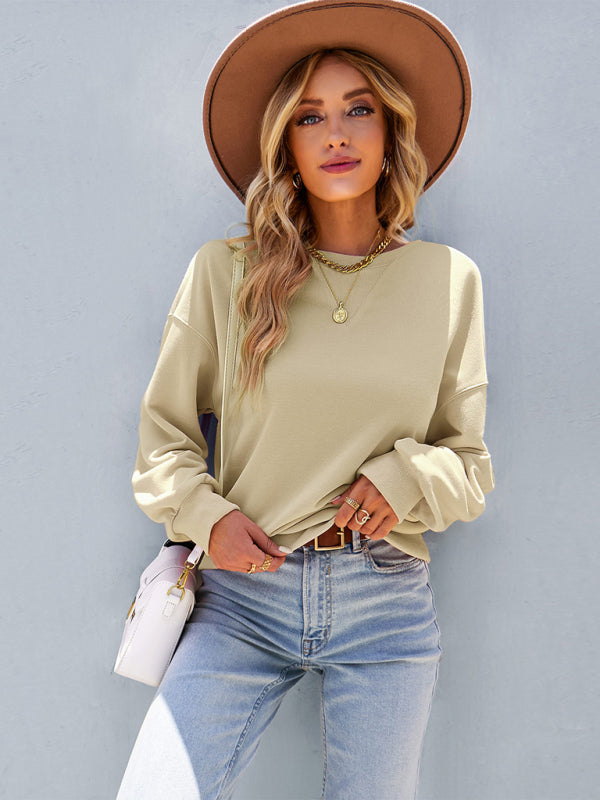 Women’s Round Neck Sweatshirt - Lantern Sleeve Pullover