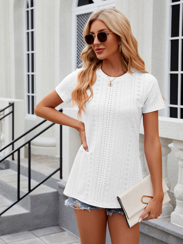 Casual Crew Neck Short Sleeve Textured Women's Top for Summer
