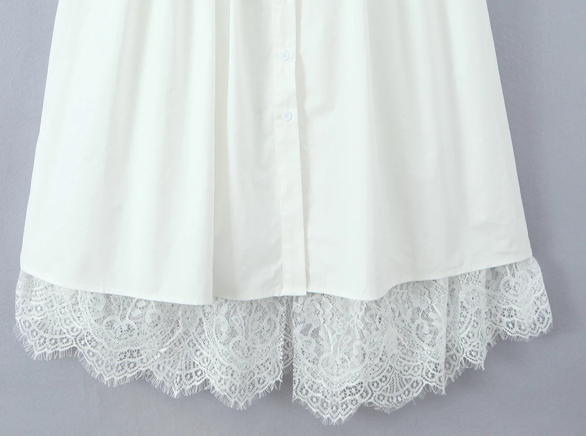 White Cotton Button-Front Summer Dress with Lace Detailing | Cami Dresses