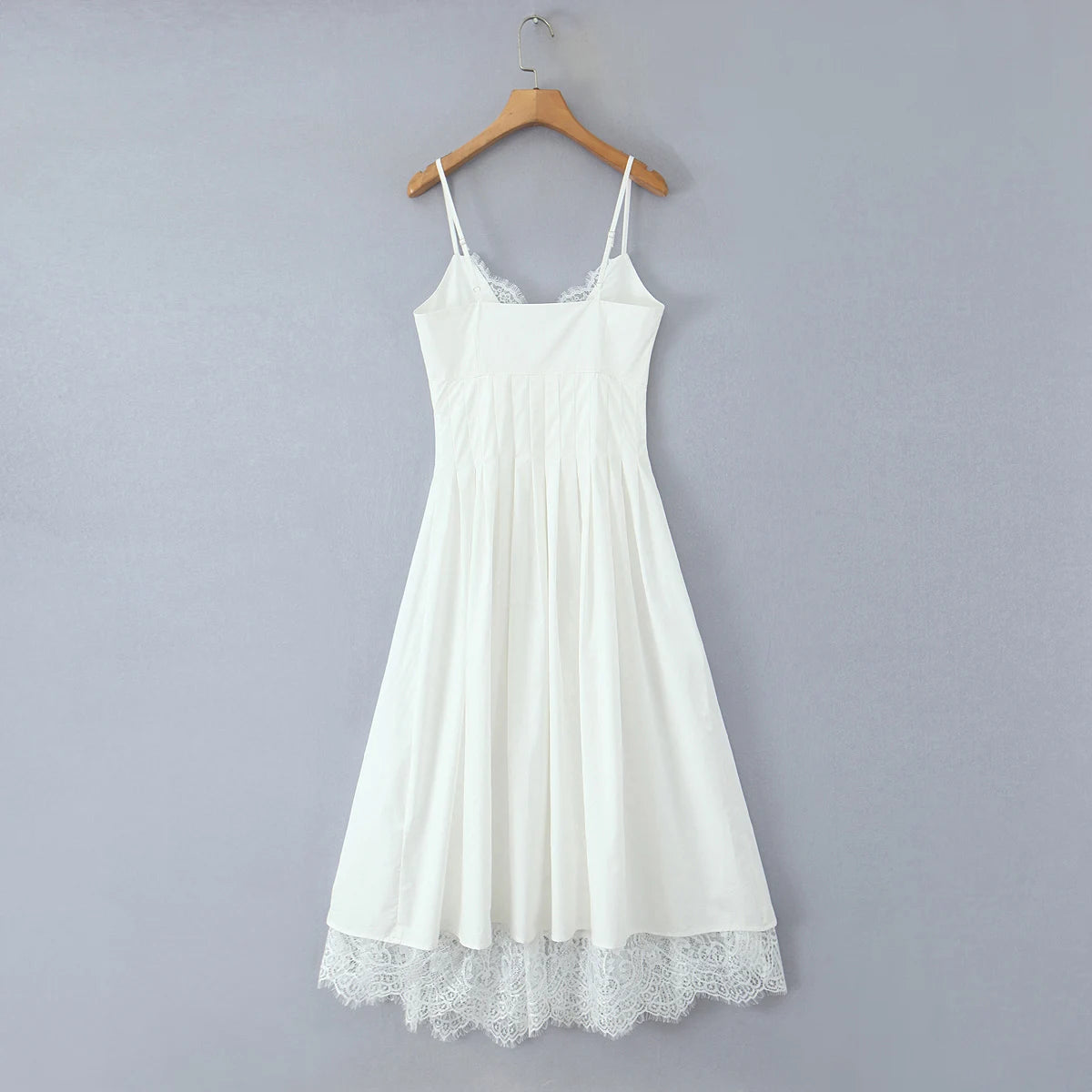 White Cotton Button-Front Summer Dress with Lace Detailing | Cami Dresses