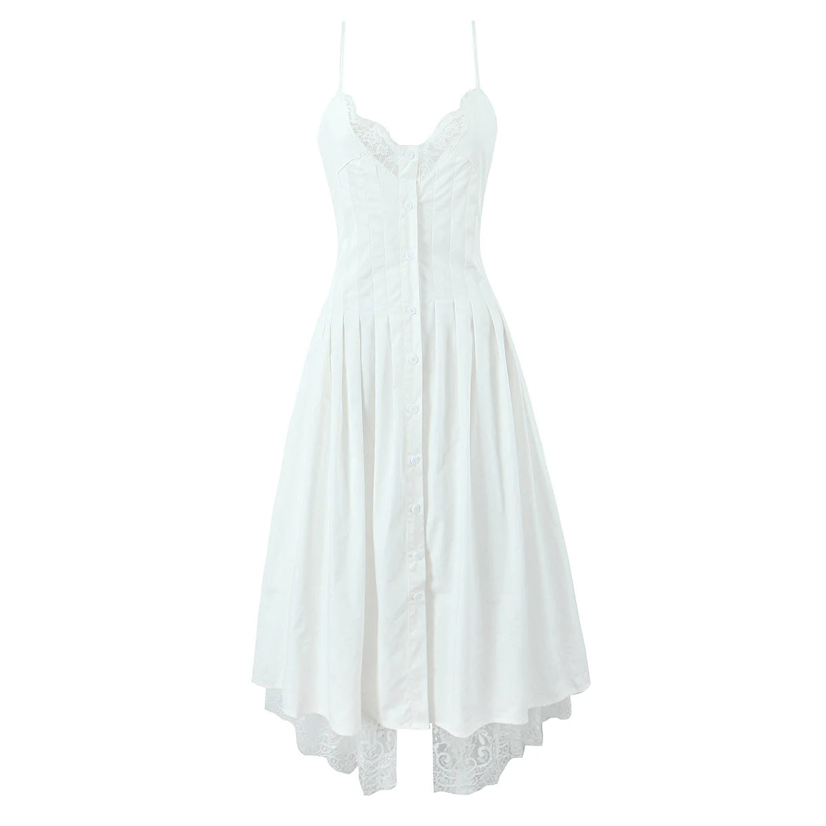 White Cotton Button-Front Summer Dress with Lace Detailing | Cami Dresses