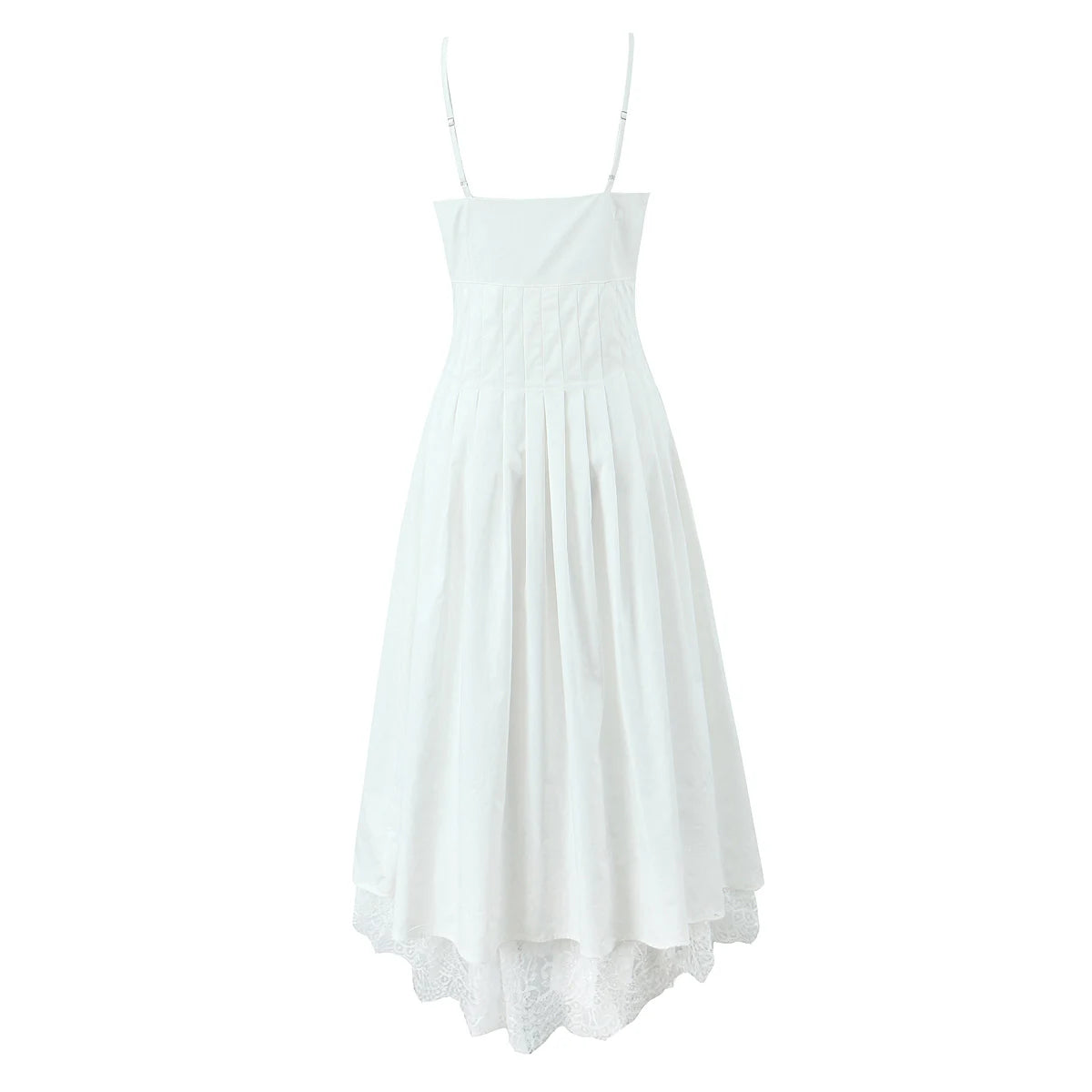 White Cotton Button-Front Summer Dress with Lace Detailing | Cami Dresses