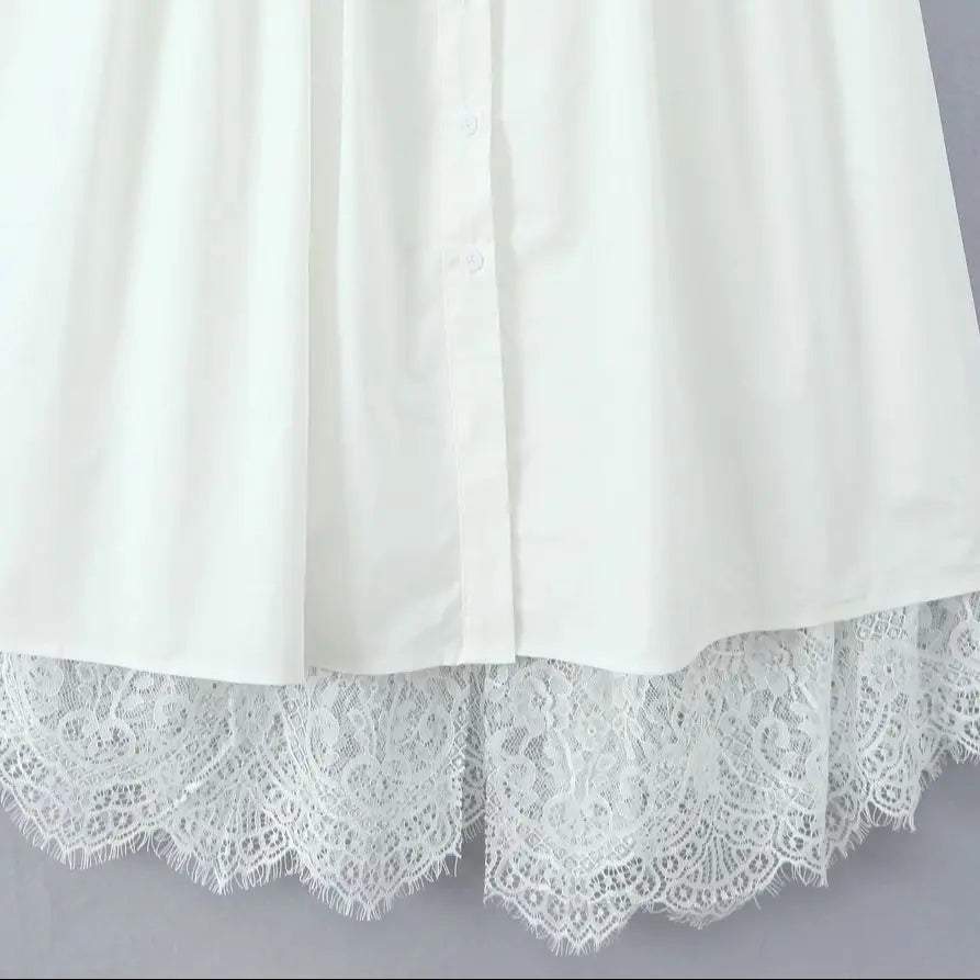 White Cotton Button-Front Summer Dress with Lace Detailing | Cami Dresses