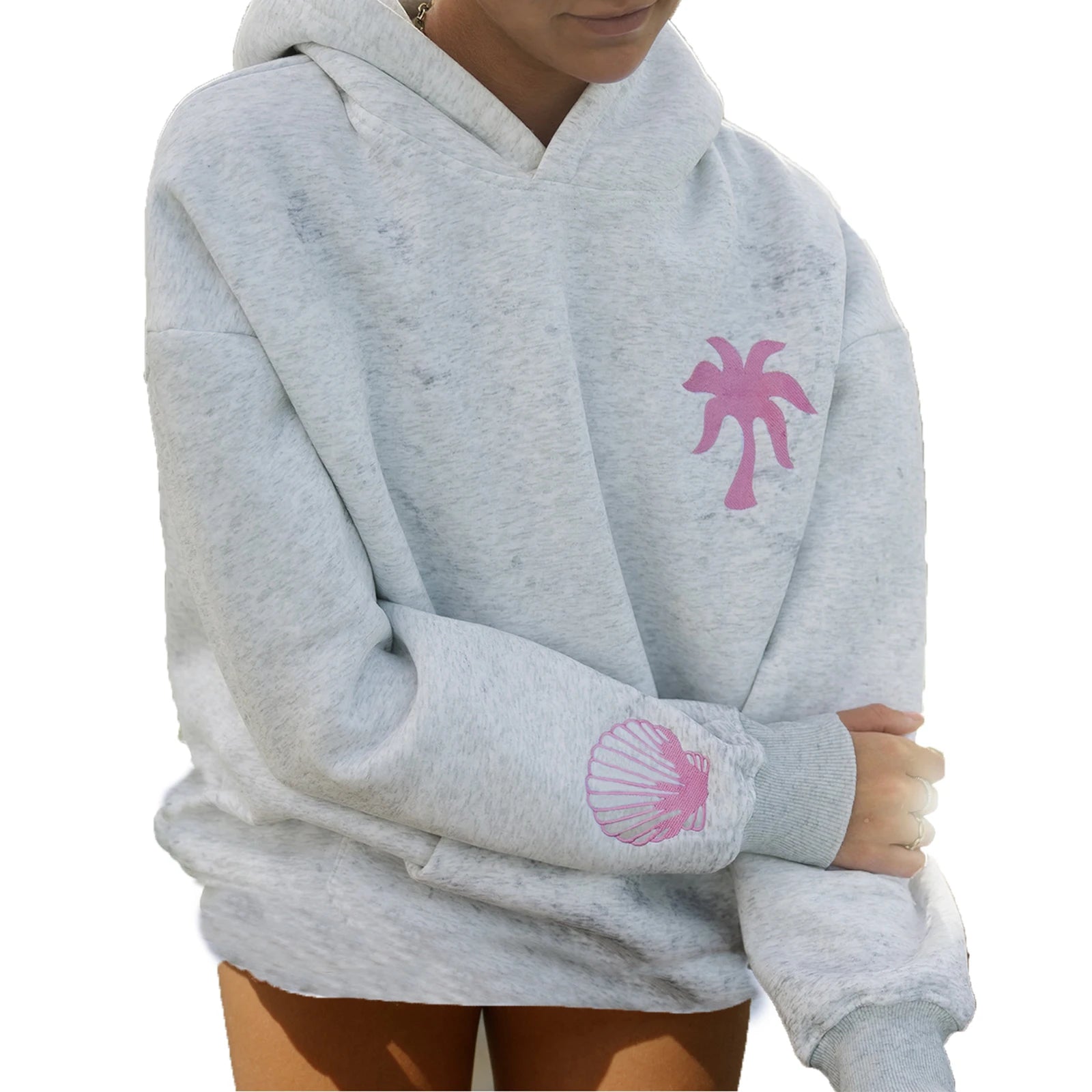 Embroidered Pink Hoodie with Seashell Design | Hoodies