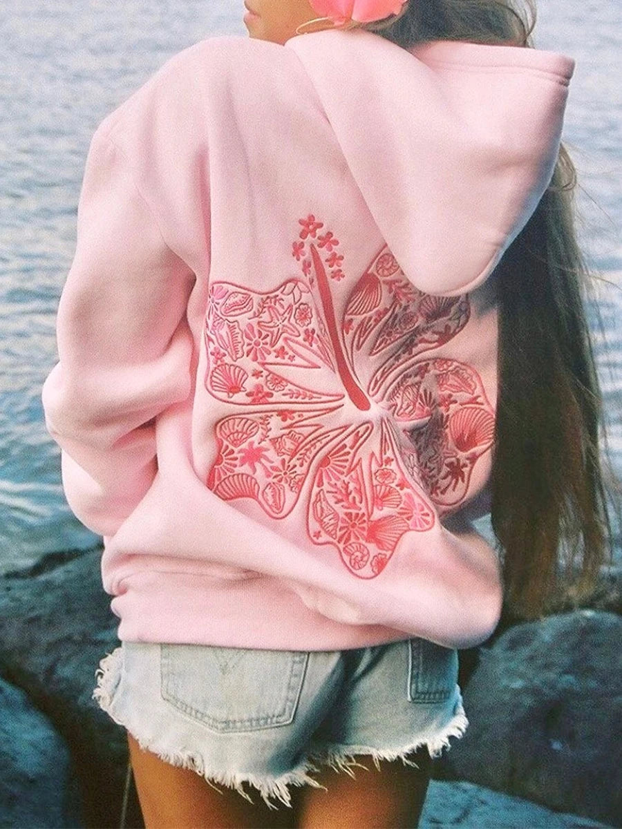 Embroidered Pink Hoodie with Seashell Design | Hoodies