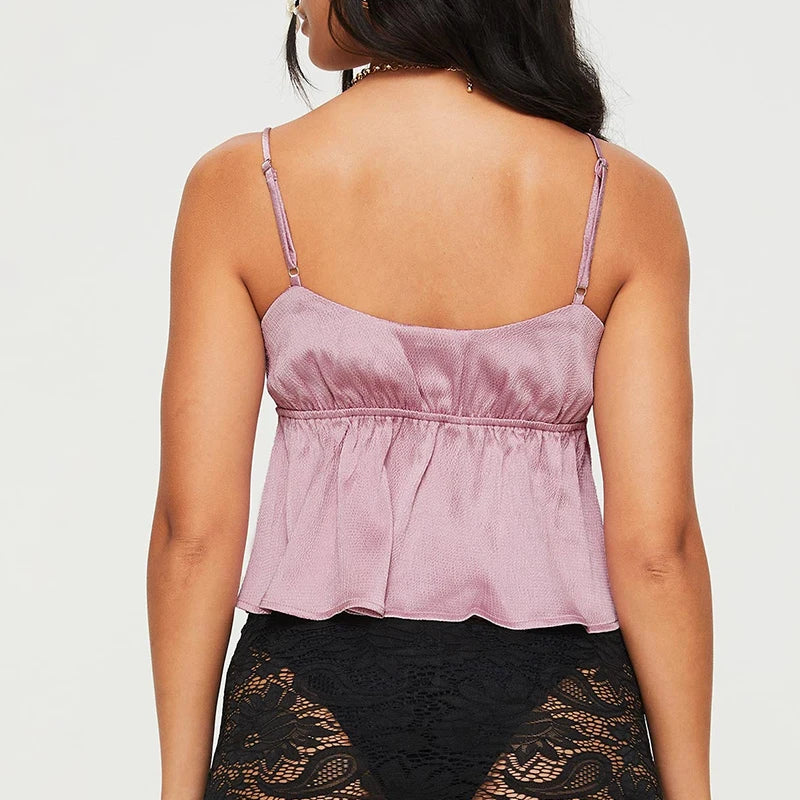 Lace-Trimmed Tie-Front Cami – Perfect for Festivals &amp; Events | Camis