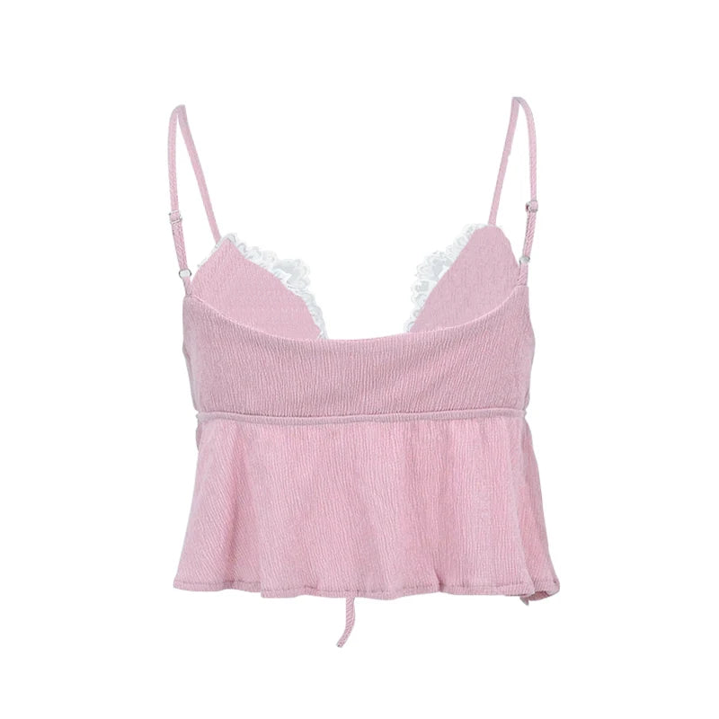 Lace-Trimmed Tie-Front Cami – Perfect for Festivals &amp; Events | Camis